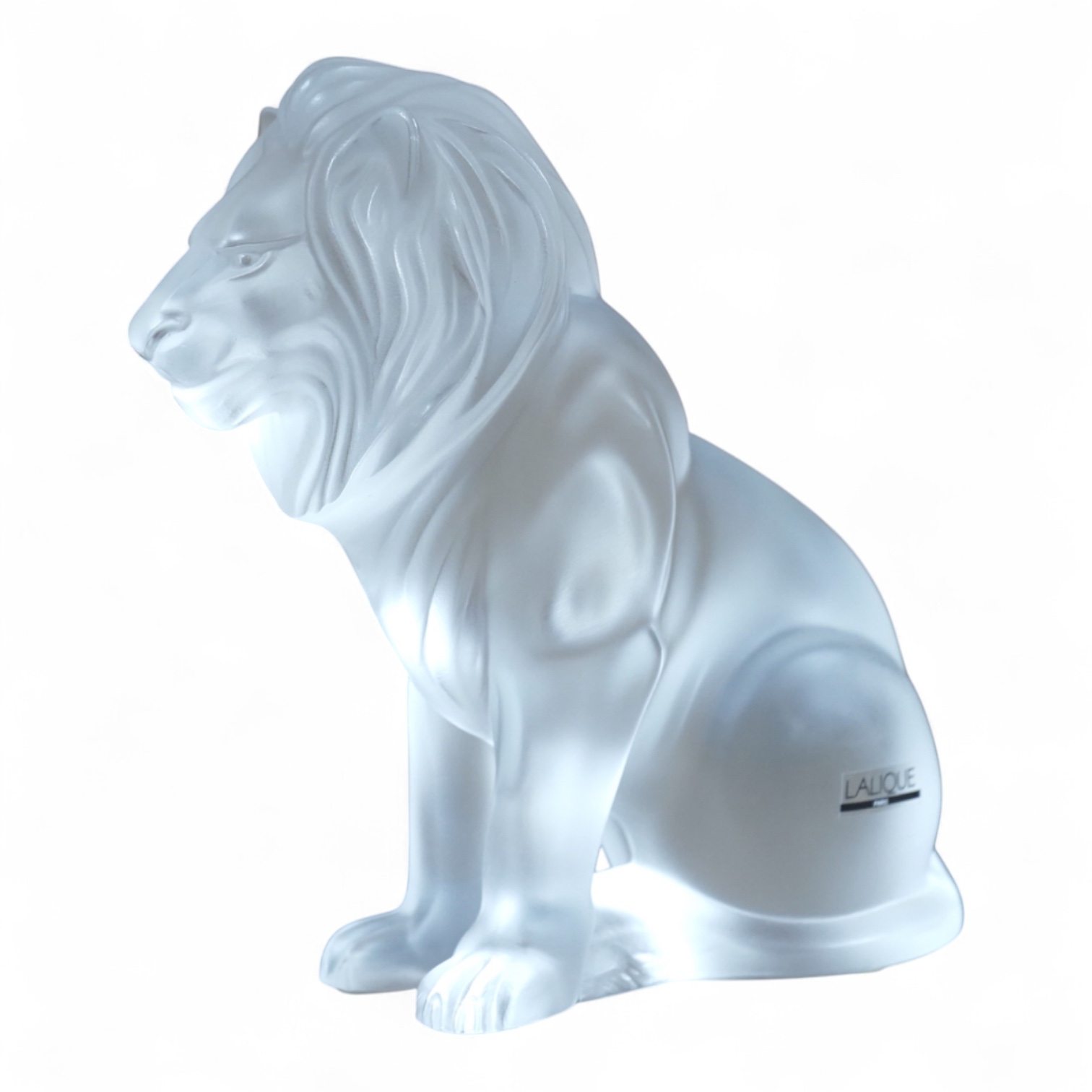 A Lalique glass figure ‘Bamara Lion’, signed to the base, boxed, 20cm high